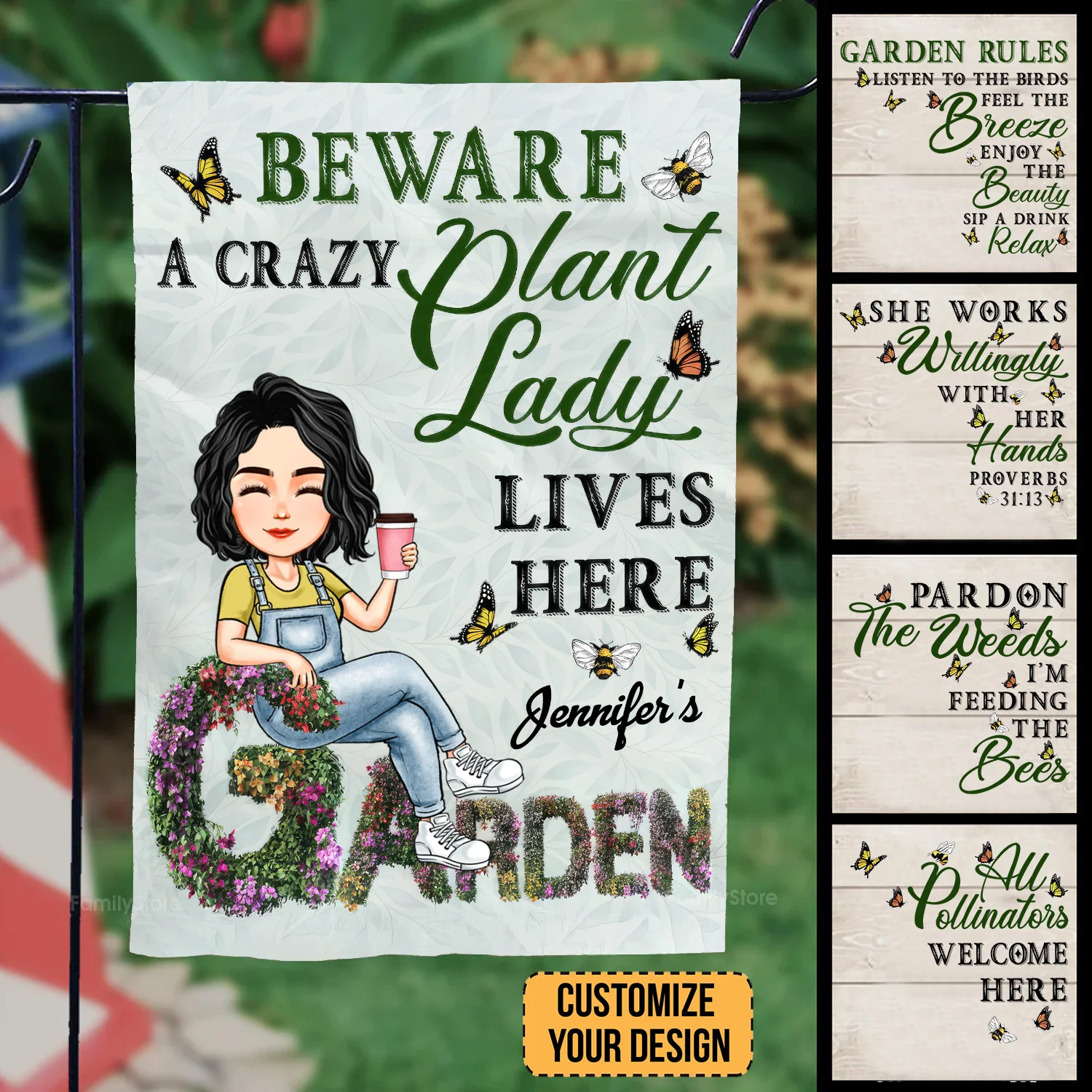 And Into The Garden I Go - Beware A Crazy Plant Lady Lives Her - Personalized Flag - Gift For Mom, Grandma, Mothers Day, Plant Lovers | GR21 NA94 - Image 2