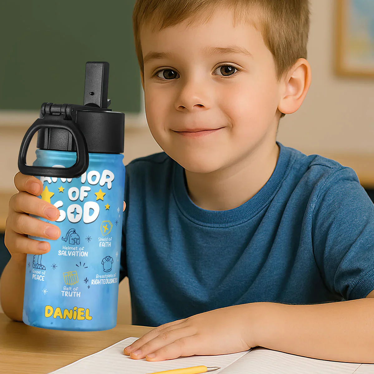 Armor Of God School Kid - Personalized Kids Stainless Steel Water Bottle | Custom Name - Image 3