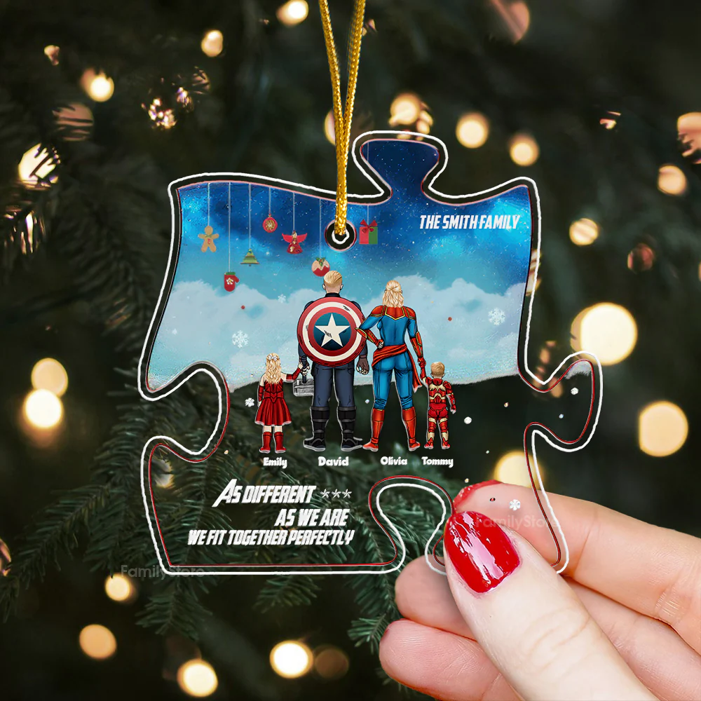 Super Hero As Different As We Are We Fit Together Perfectly - Gift For Family - Personalized Acrylic Ornament - CL02 NA94
