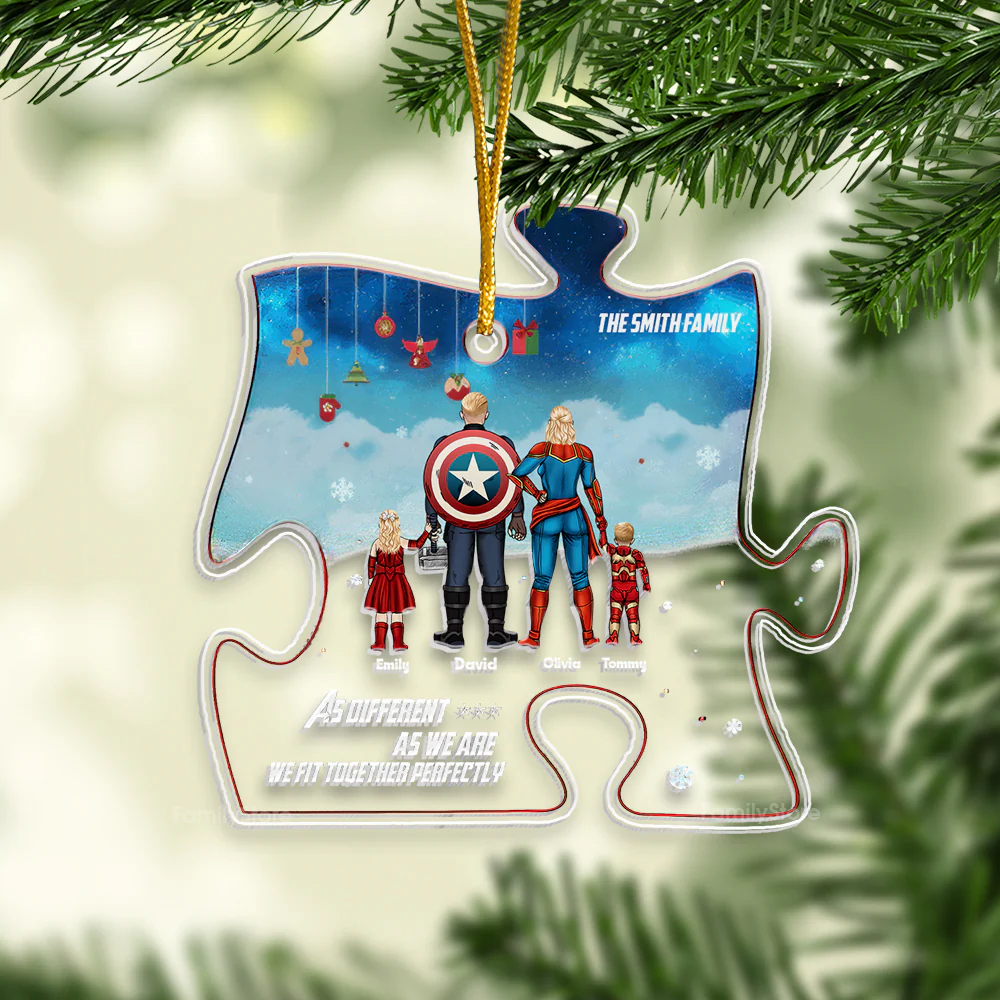 Super Hero As Different As We Are We Fit Together Perfectly - Gift For Family - Personalized Acrylic Ornament - CL02 NA94 - Image 3