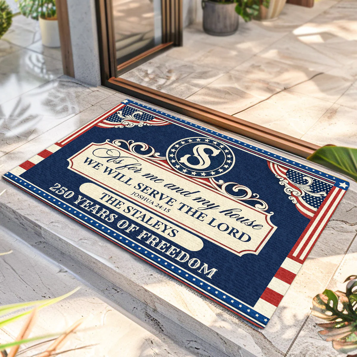 As For Me And My House We Will Serve The Lord - Personalized Doormat - 250 Years Of Independence Day Gift For Family BA01 - Image 2