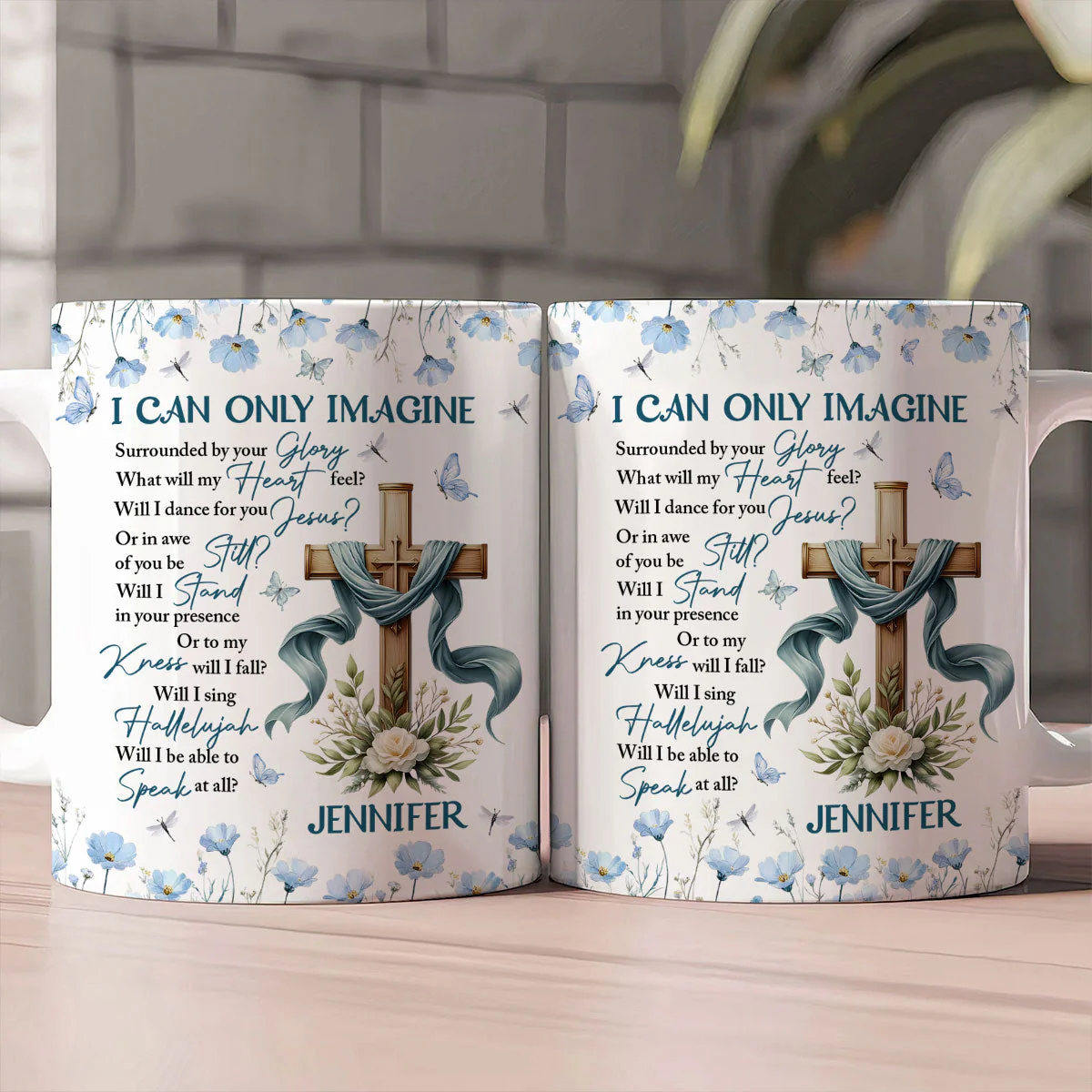 Baby Blue I Can Only Image - Personalized White Edge-to-Edge Mug - Christian Gift For Her BA01 - Image 2
