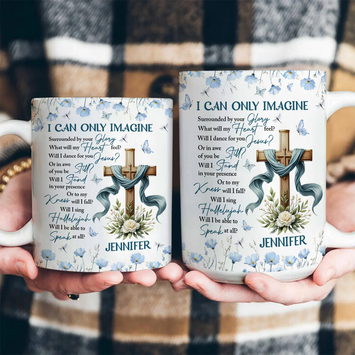 Baby Blue I Can Only Image - Personalized White Edge-to-Edge Mug - Christian Gift For Her BA01 - Image 4