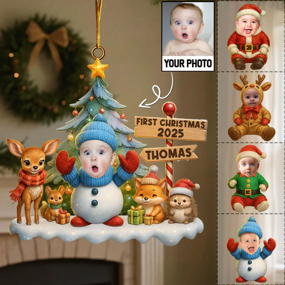 Baby’s First Christmas 2025 Custom Photo - Personalized Acrylic Ornament - Christmas Gift NA94