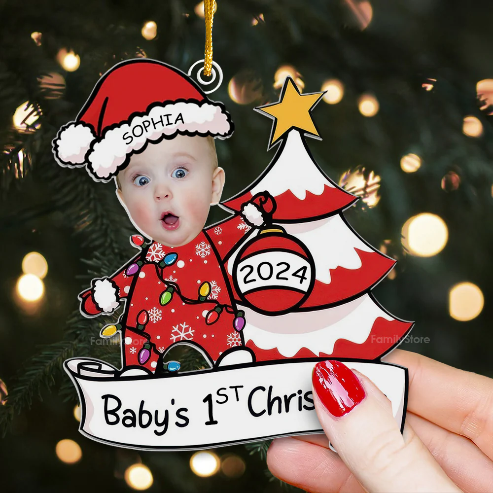 Baby's First Christmas Baby Newborn - Gift For Family - Personalized Acrylic Ornament - Image 2