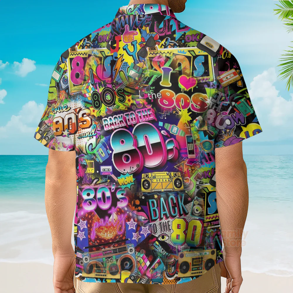 Back To The 80s Music Party Color Lights Hawaiian Shirts - Image 5