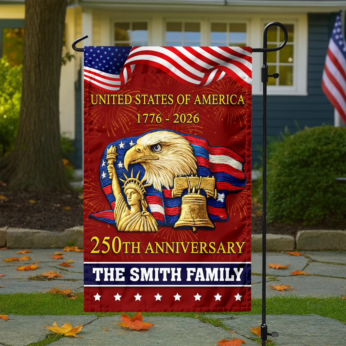 Bald Eagle United States Of America 250th Anniversary - Personalized Flag - Patriotic Gift For Family HH01 - Image 2