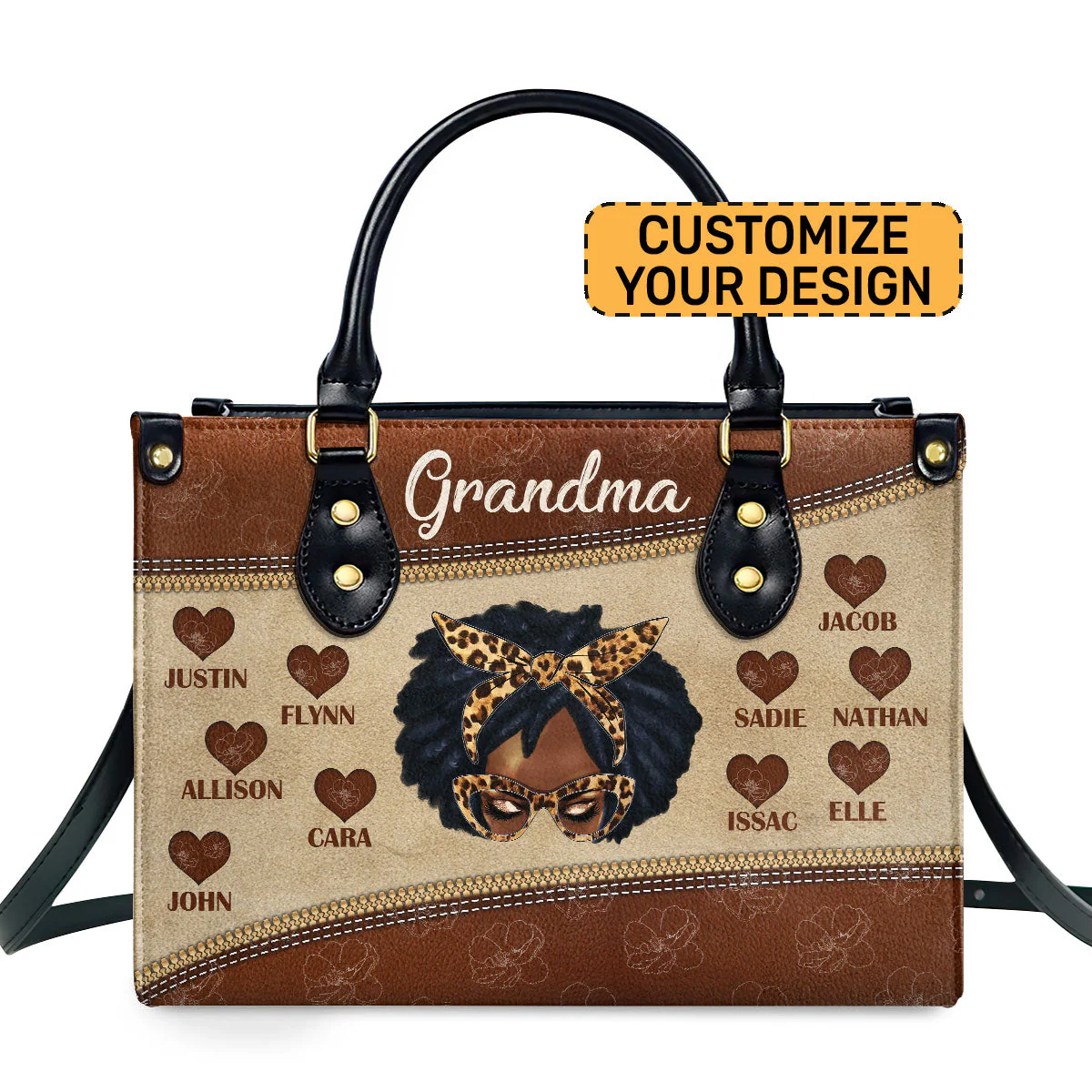 Bandana Grandma Afro Leopard - Personalized Leather Handbag - Gift For Grandma, Nana HD95