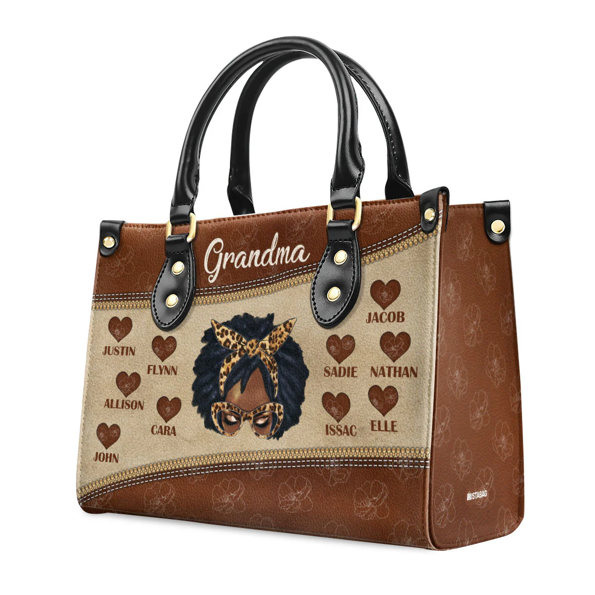 Bandana Grandma Afro Leopard - Personalized Leather Handbag - Gift For Grandma, Nana HD95 - Image 5
