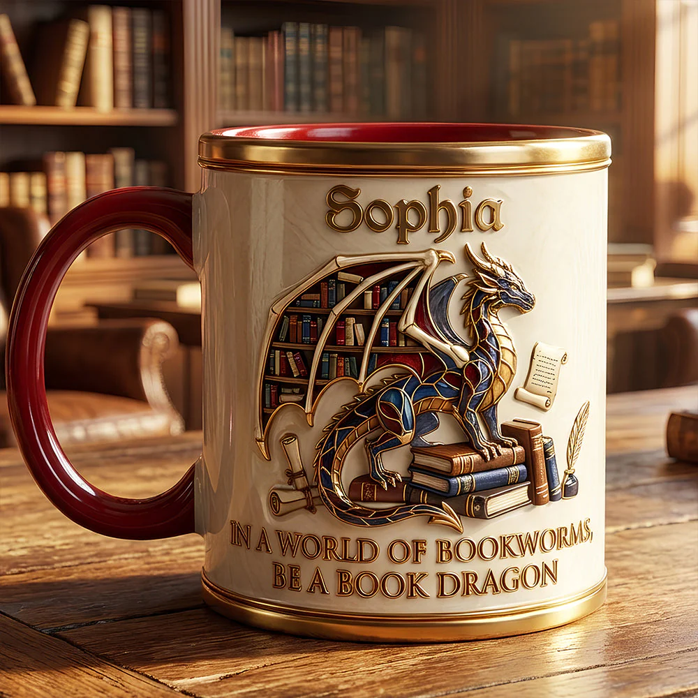 Be A Book Dragon In A World Of Bookworms - Personalized Accent Mug - Gift For Book Lovers NL122 - Image 2