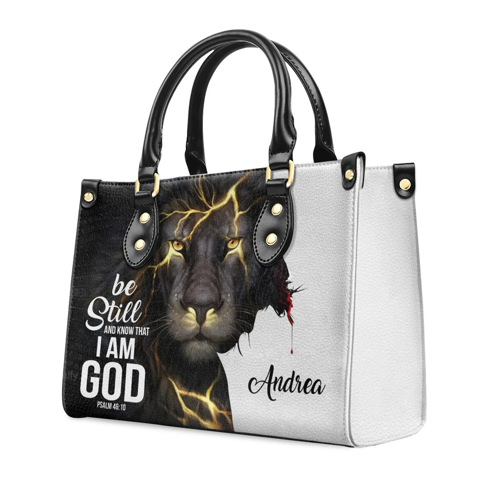 Be Still And Know That I Am God - Personalized Lion Leather Handbag - AT4080707 - Image 3