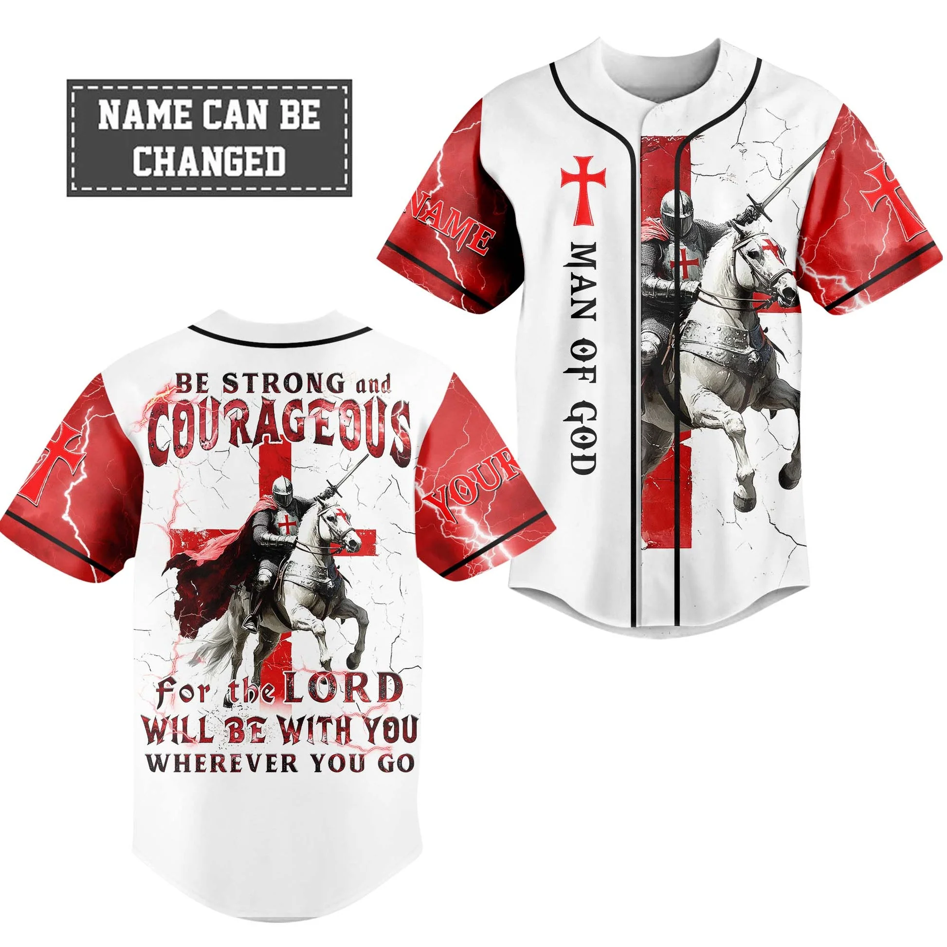 Be Strong And Courageous Custom Name Baseball Jersey - Christant Gift For Him