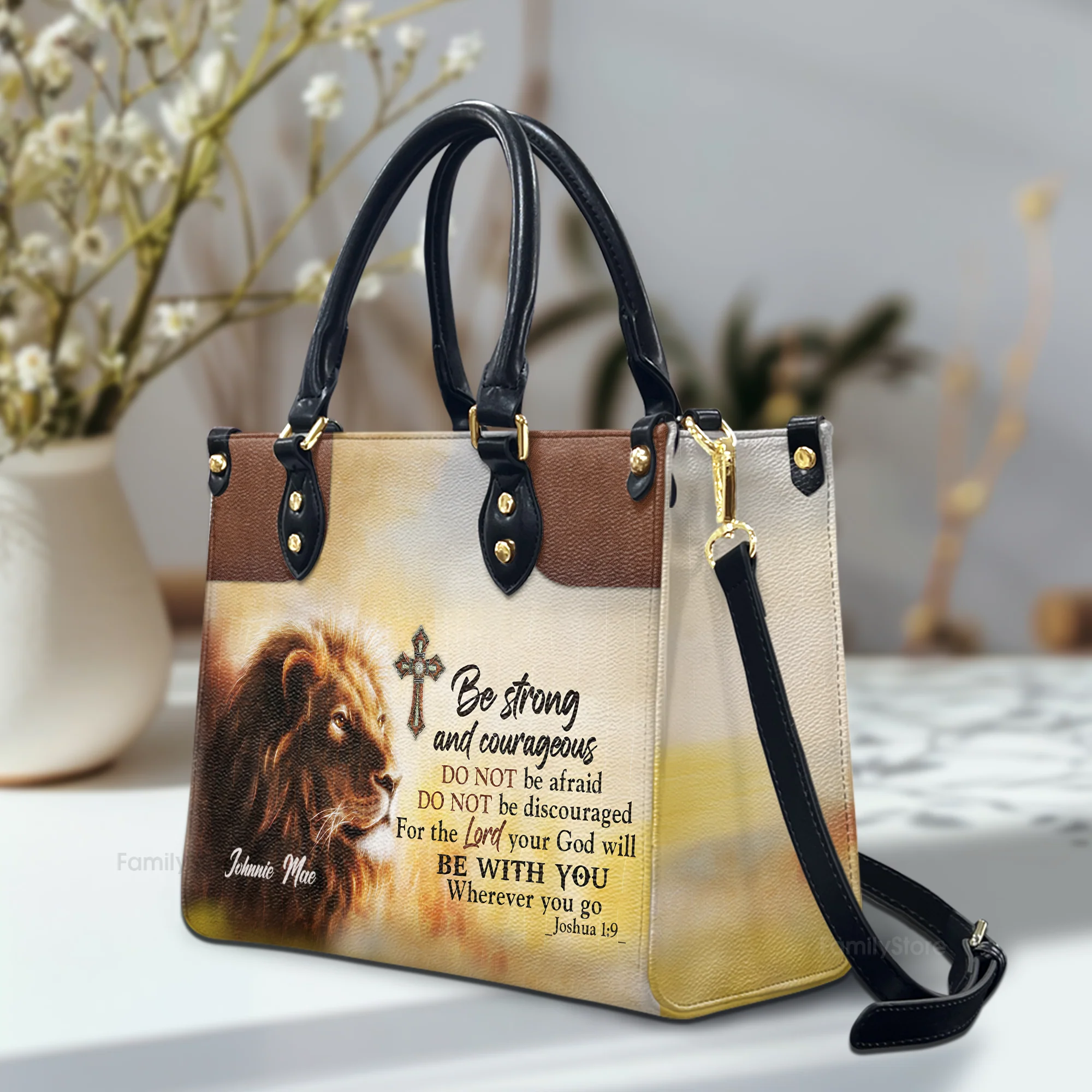 Be Strong And Courageous - Thoughtful Gift For Christians - Personalized Leather Handbag With Handle - AT4080708 - Image 2