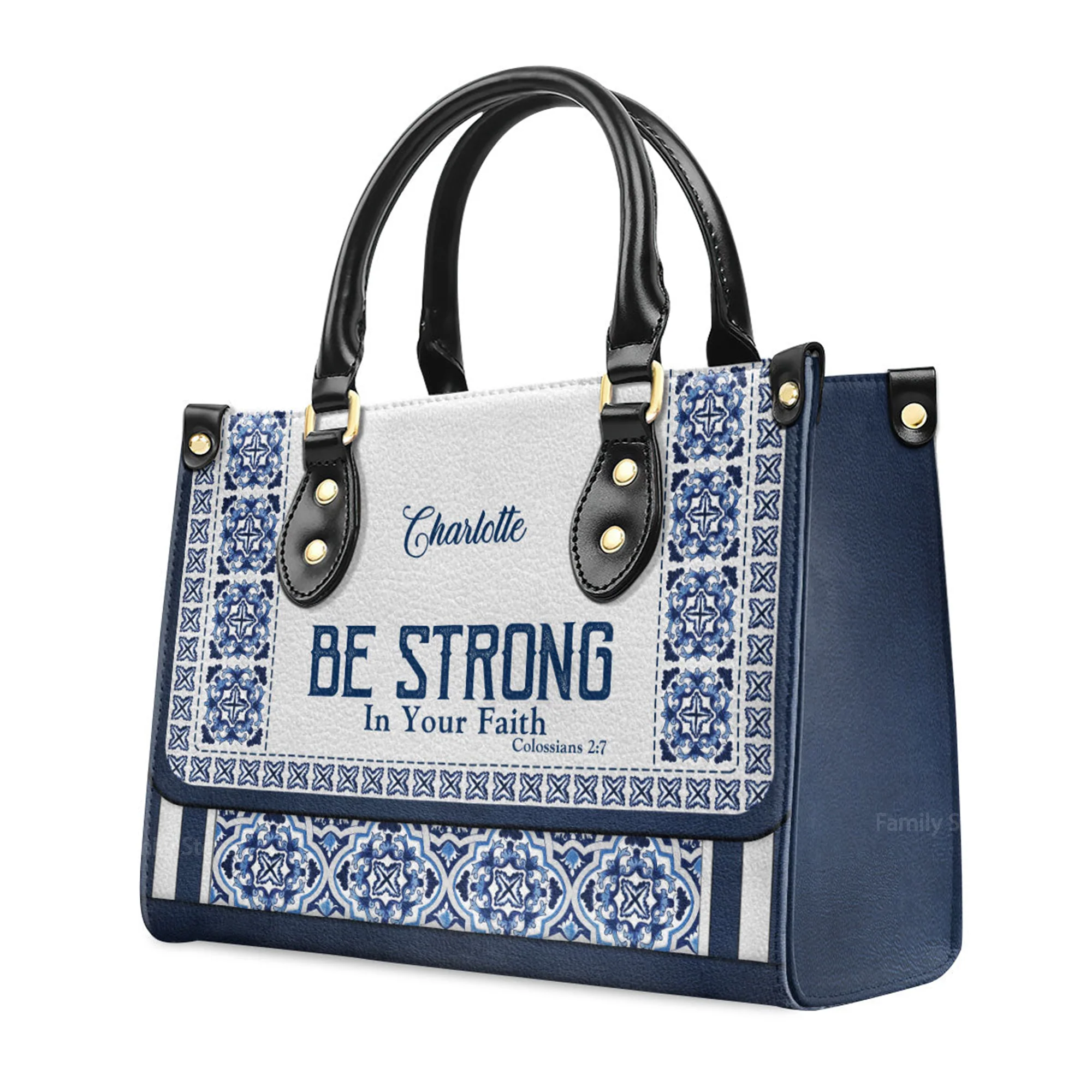 Be Strong In Your Faith - Scripture Gifts For Women Of God - Personalized Leather Handbag With Handle - AT4080709 - Image 3