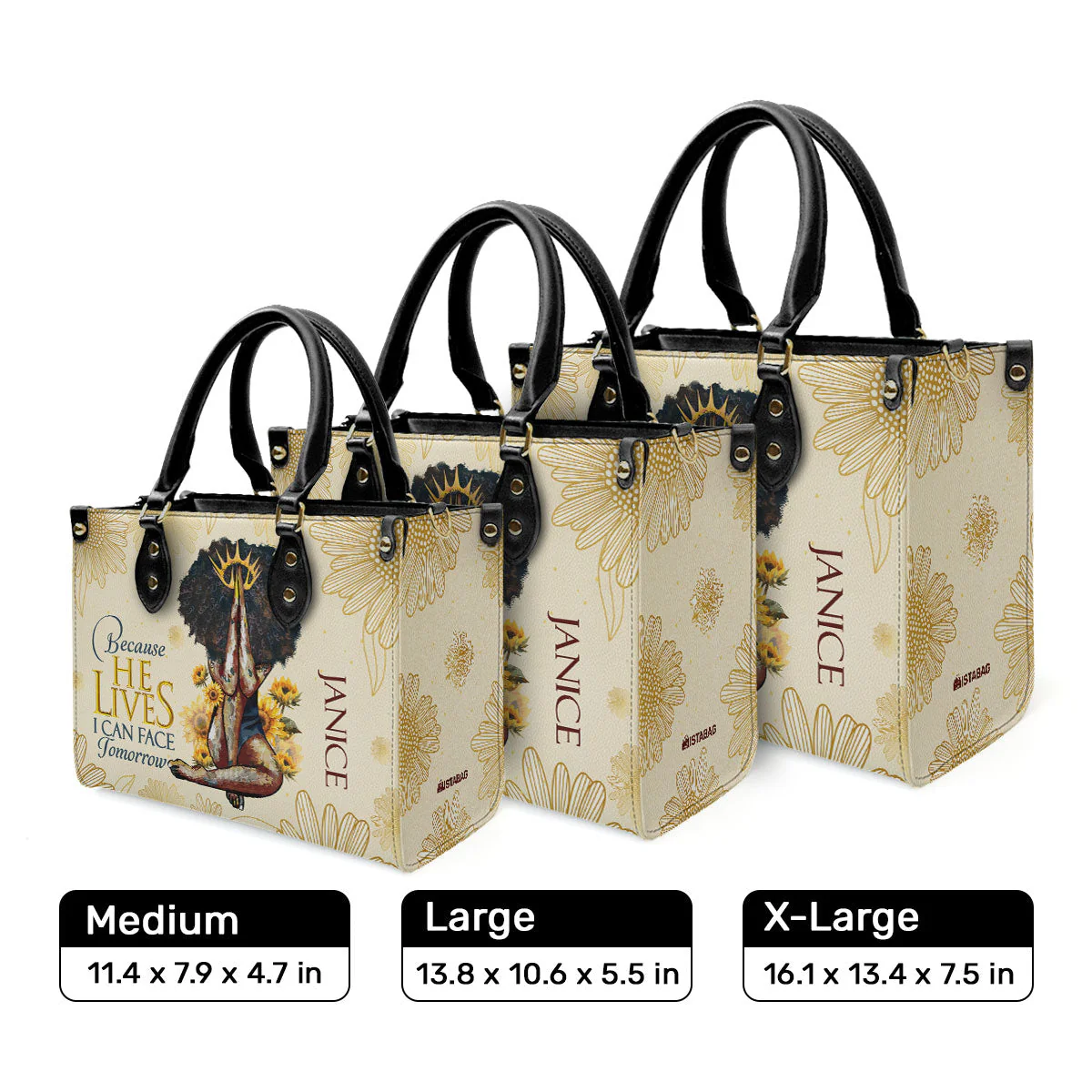 Because He Lives I Can Face Tomorrow - Personalized Leather Handbag - Inspirational Gift for Her HD95 - Image 3