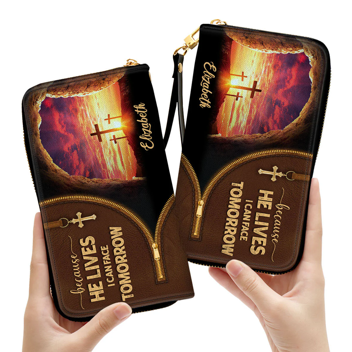 Because He Lives, I Can Face Tomorrow - Scripture Gifts For Women Of God - Personalized Leather Bag Free Wallet Deal AT4080710 - Image 4