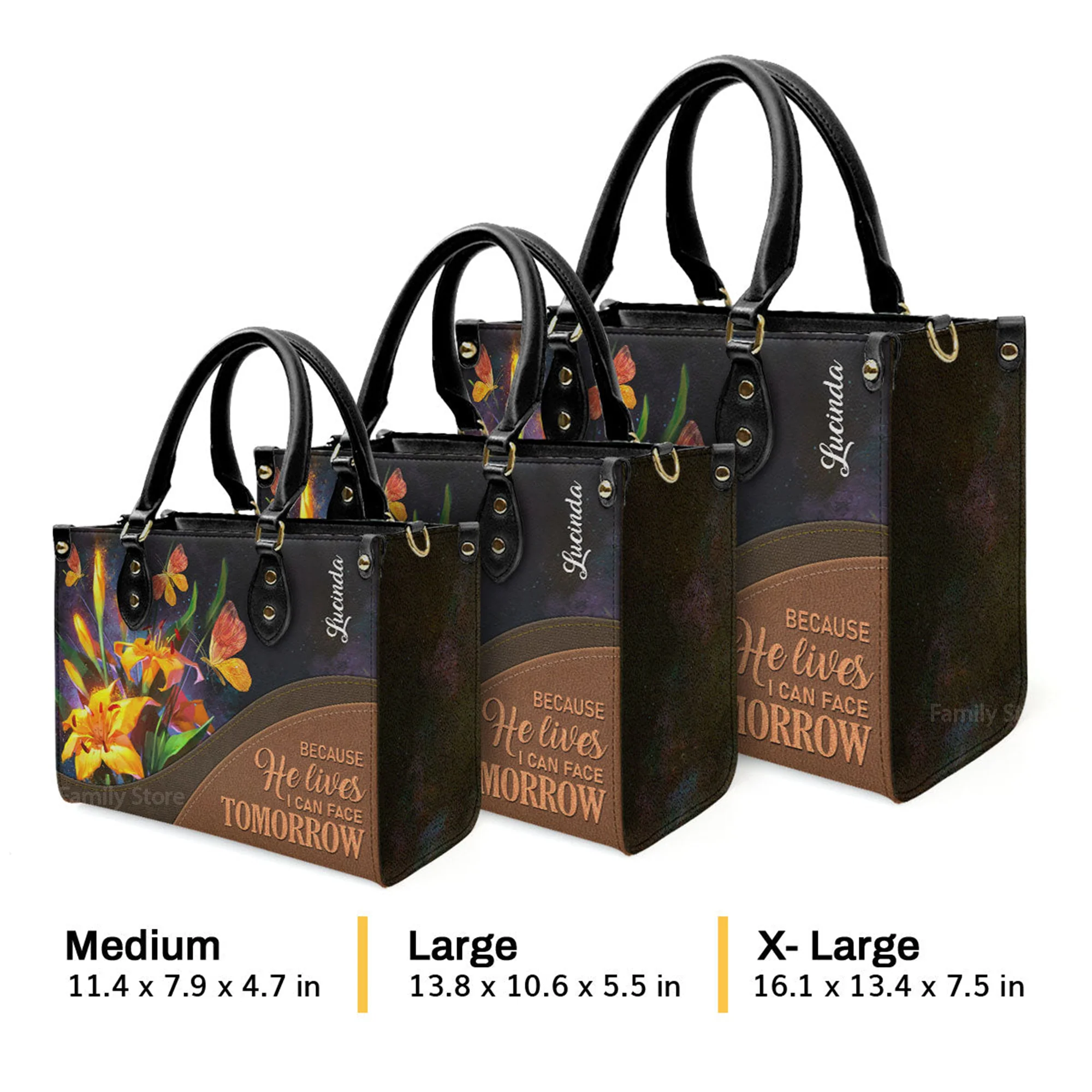 Because He Lives, I Can Face Tomorrow - Thoughtful Gift For Christians - Personalized Leather Handbag With Handle - AT4080725 - Image 4