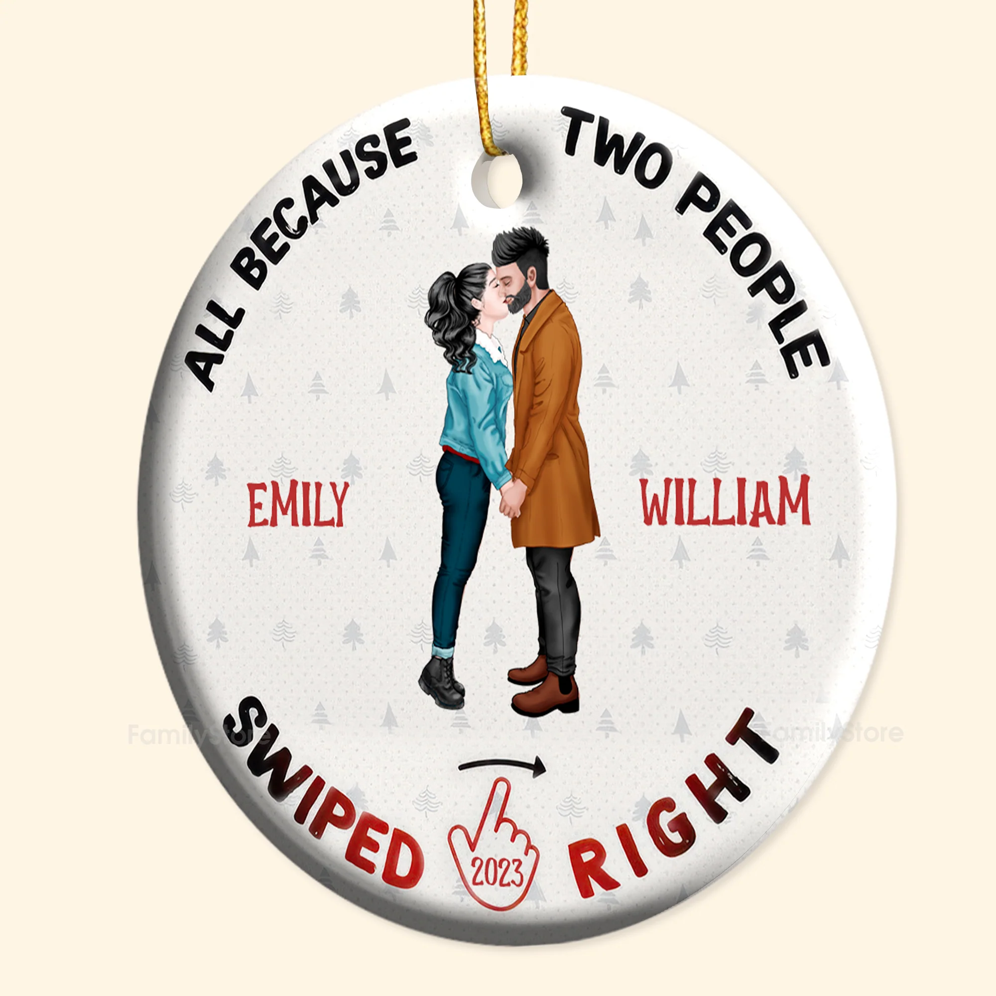 Because Two People Swiped Right - Gift for Couples - Personalized Ceramic Ornament - CL30 NH96 - Image 6