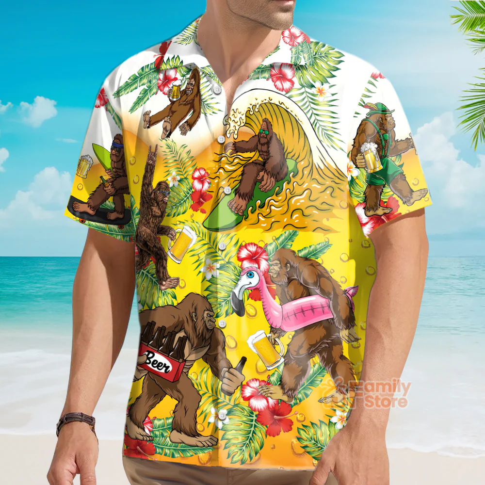 Funny Bigfoot Stole My Beer Lover Beer Tropical Style - Hawaiian Shirt - Image 3