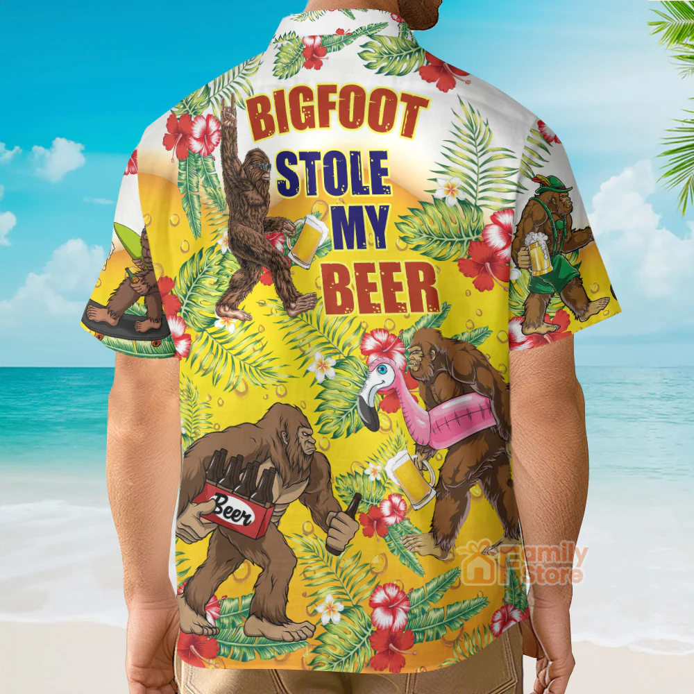 Funny Bigfoot Stole My Beer Lover Beer Tropical Style - Hawaiian Shirt - Image 4