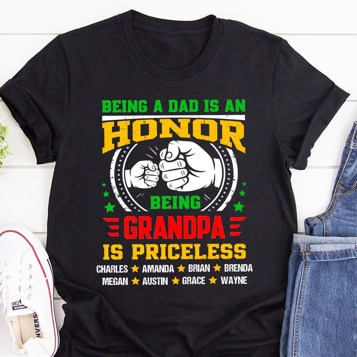 Being a Dad Is an Honor, Being a Grandpa Is Priceless Shirt - Custom 2D Unisex Tee Shirt - Gift For Father’s Day | HD95