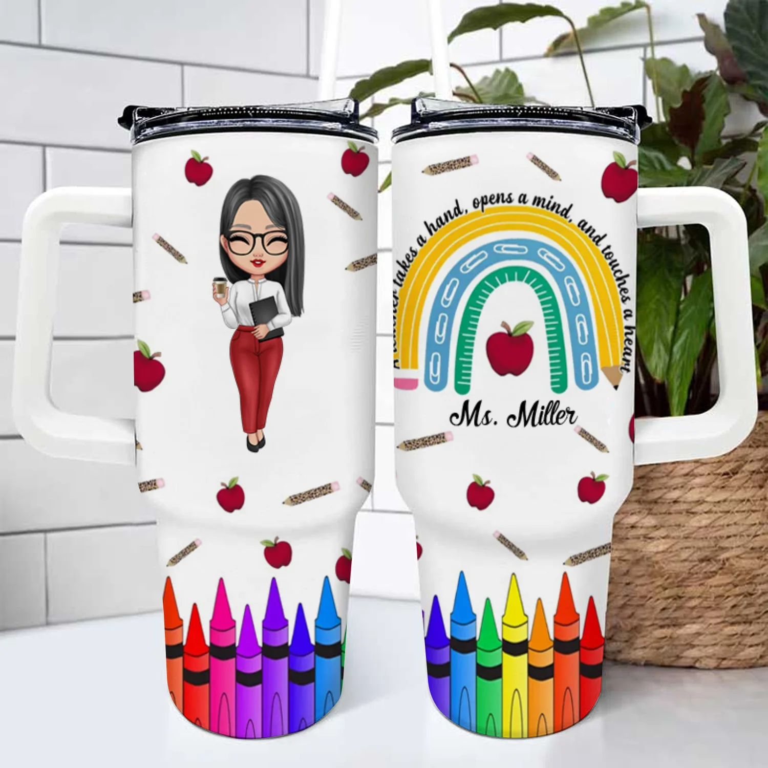 Being A Teacher Custom Photo - Personalized Custom 40oz Tumbler With Handle - Teacher's Day Gift For Teacher - Image 3