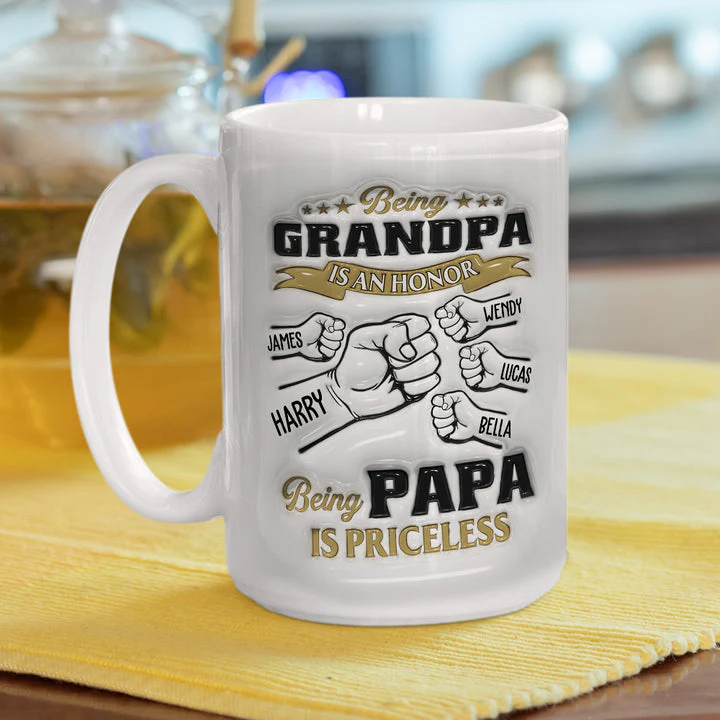 Being Papa   - Personalized 3D Inflated Effect Ceramic Mug - Gift For Dad, Grandpa, Father's Day | NA94 - Image 2