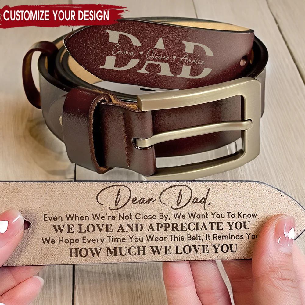 Belt Reminder We Love You For Dad - Gift For Dad - Personalized Engraved Leather Belt - Image 2
