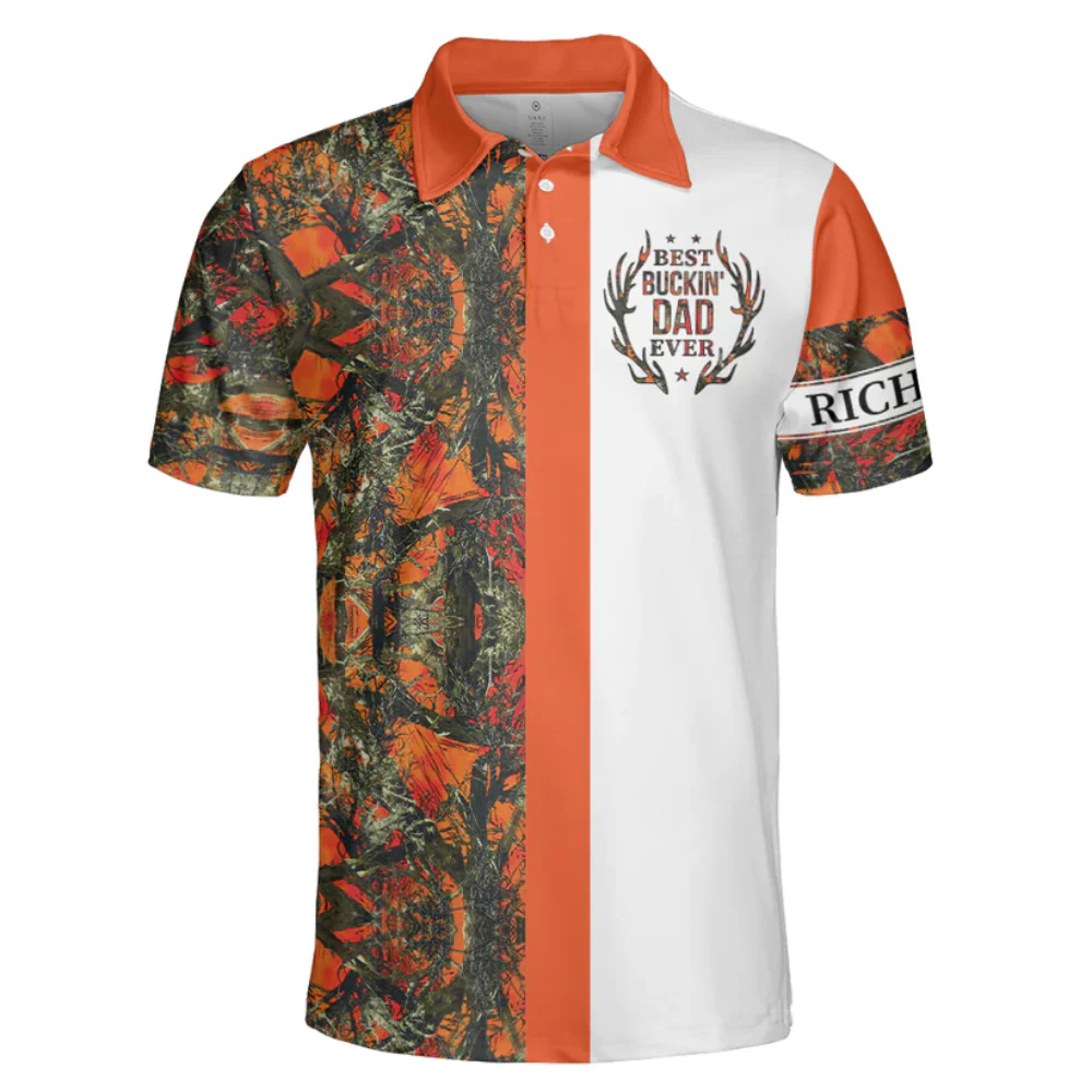 CustomName Best Buckin' Dad Ever Hunting - Gift For Father, Grandfather - Men Polo - Image 2