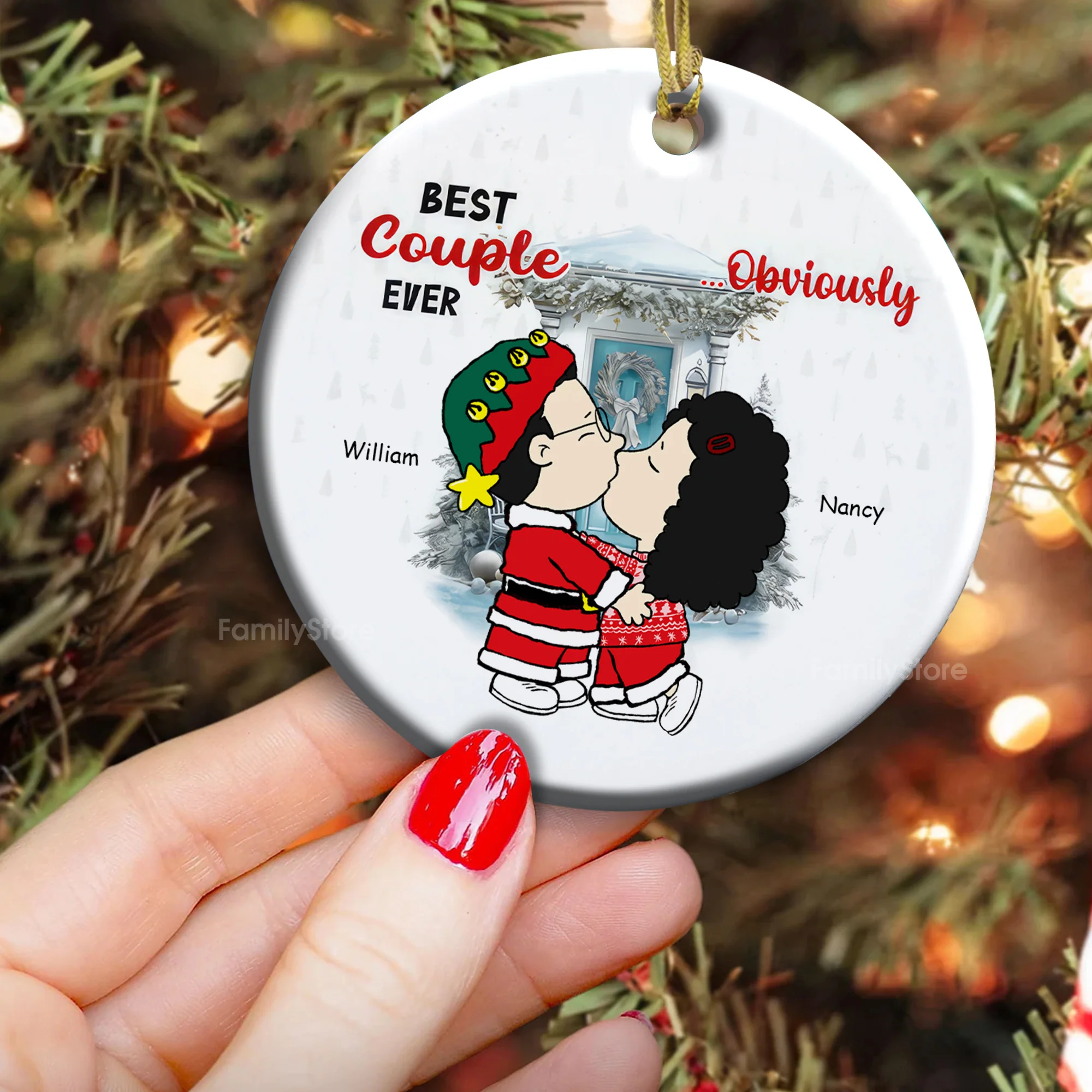 Best Couple Ever Obvicusly Personalized Ceramic Ornament - Gift For Couple, Husband Wife CL45 NH96 - Image 3