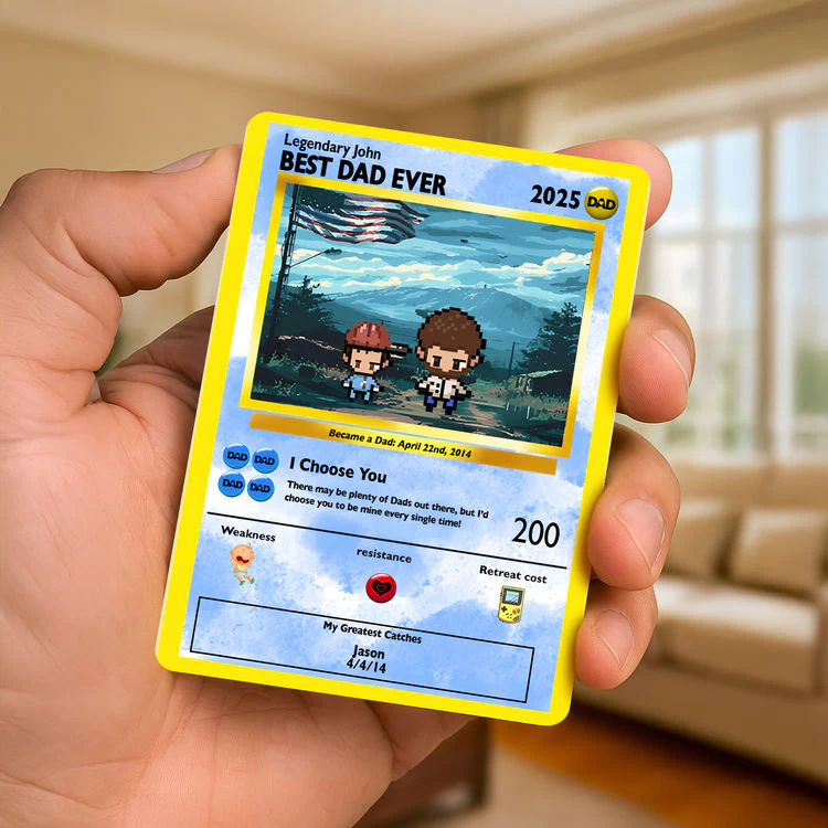 Best Dad Ever - Happy Father's Day - Personalized Pixel PoMo Metal Card - Gift For Dad | CL62 HH01