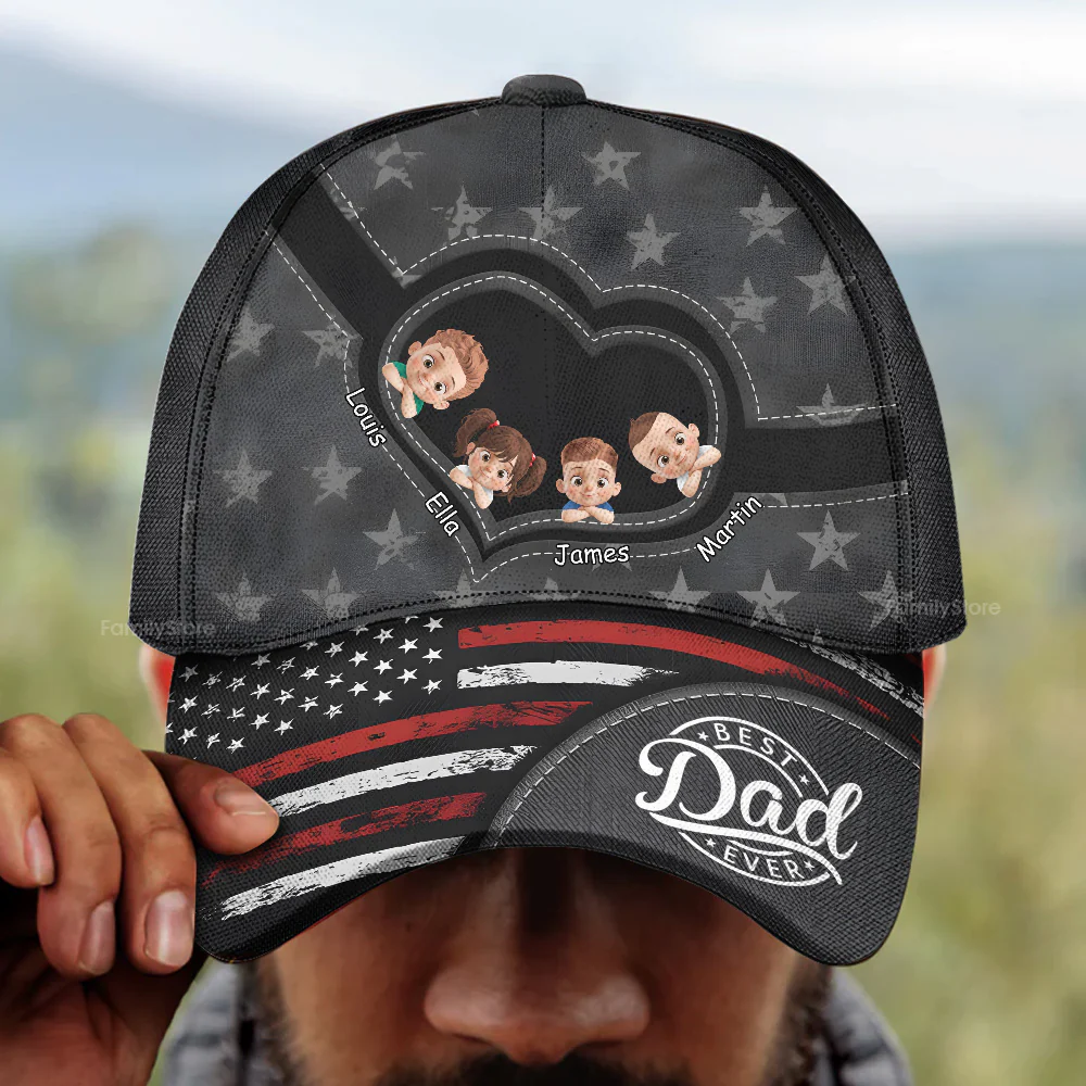 Best Dad Ever Patriotic- Family Personalized Custom Classic Cap - Father's Day, Gift For Dad, Grandpa | GR26 PT