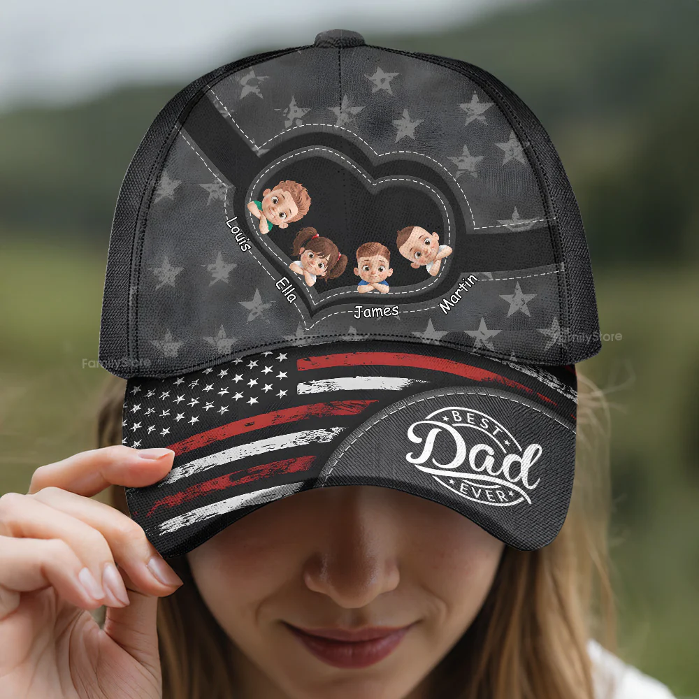 Best Dad Ever Patriotic- Family Personalized Custom Classic Cap - Father's Day, Gift For Dad, Grandpa | GR26 PT - Image 2