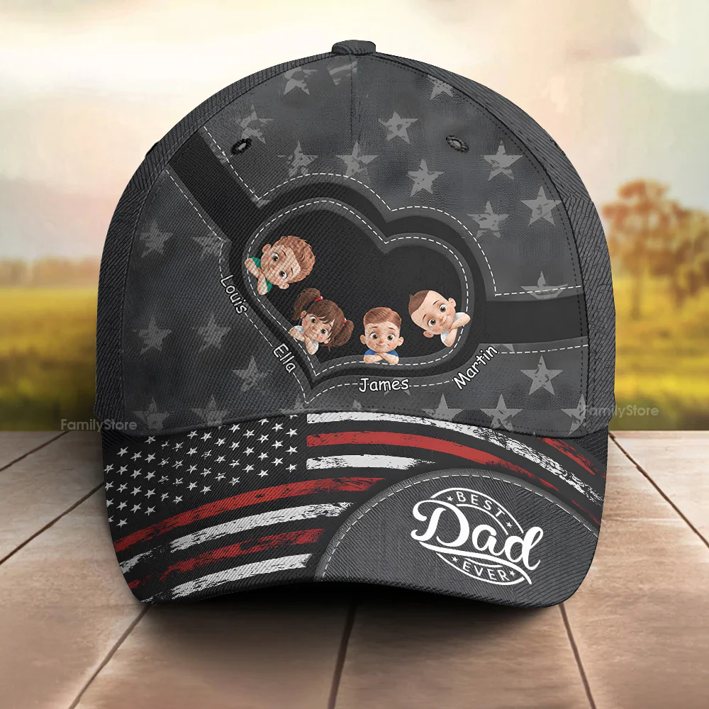Best Dad Ever Patriotic- Family Personalized Custom Classic Cap - Father's Day, Gift For Dad, Grandpa | GR26 PT - Image 3