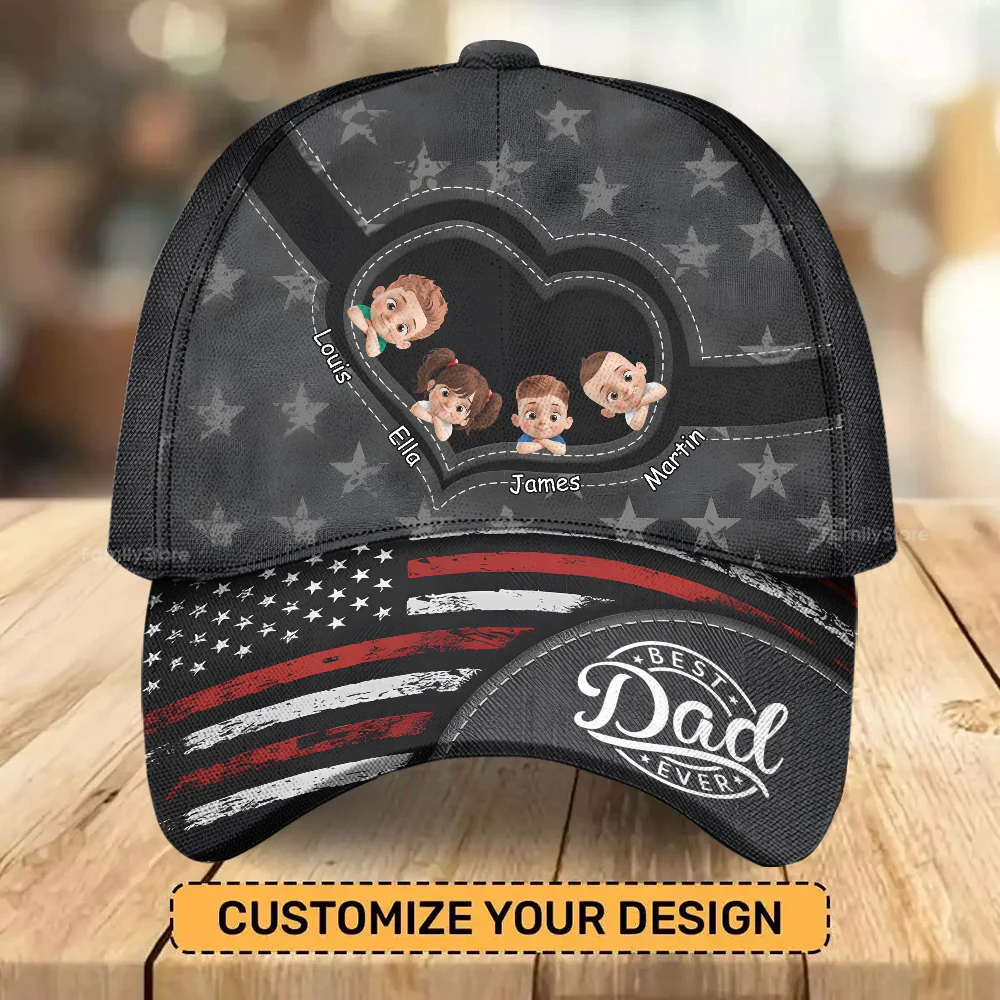 Best Dad Ever Patriotic- Family Personalized Custom Classic Cap - Father's Day, Gift For Dad, Grandpa | GR26 PT - Image 4