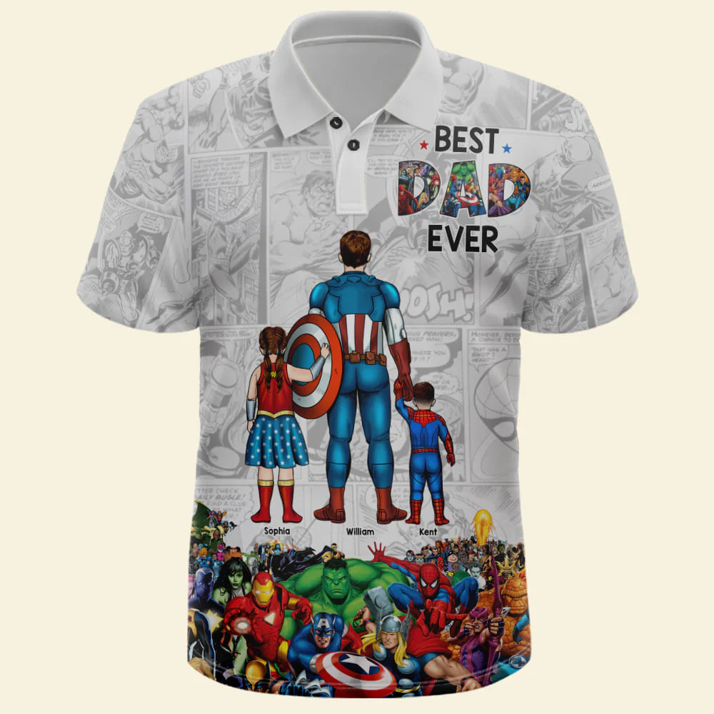 Best Dad Ever Superhero Marvel - Personalized All over Print Polo - Gift for Dad, Father's Day | CL02 - Image 4