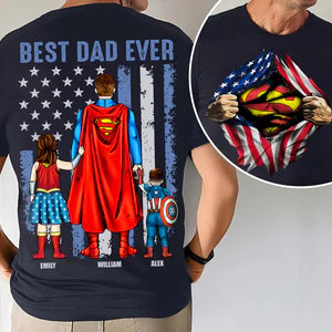 Best Dad Ever Superhero - Personalized Tshirt Two Side - Gift for Dad, Father's Day | CL02 - Image 5