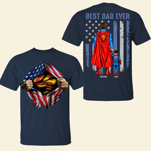 Best Dad Ever Superhero - Personalized Tshirt Two Side - Gift for Dad, Father's Day | CL02 - Image 6