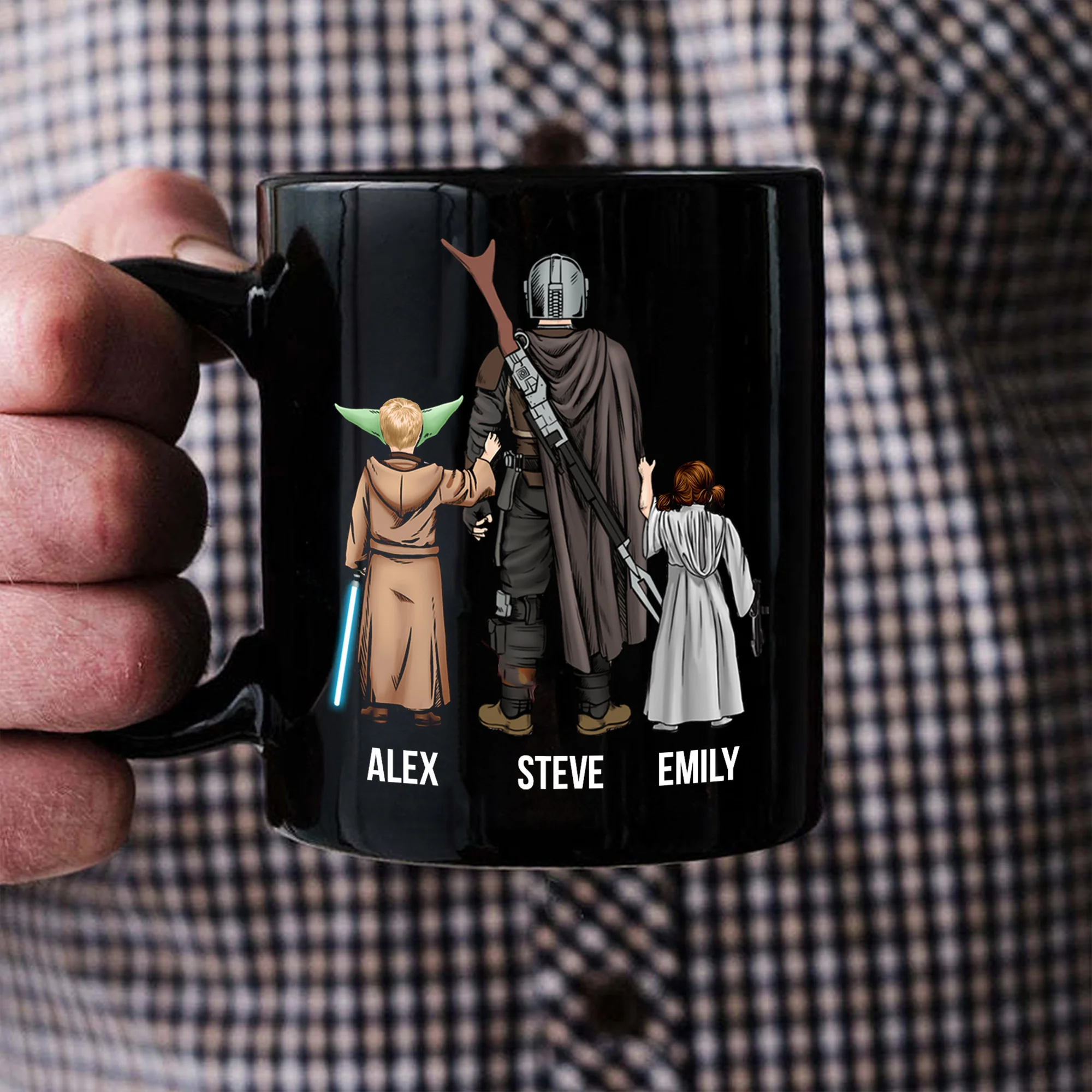 Best Dad In The Galaxy - Gift For Father's Day - Personalized Black Mug - Image 3