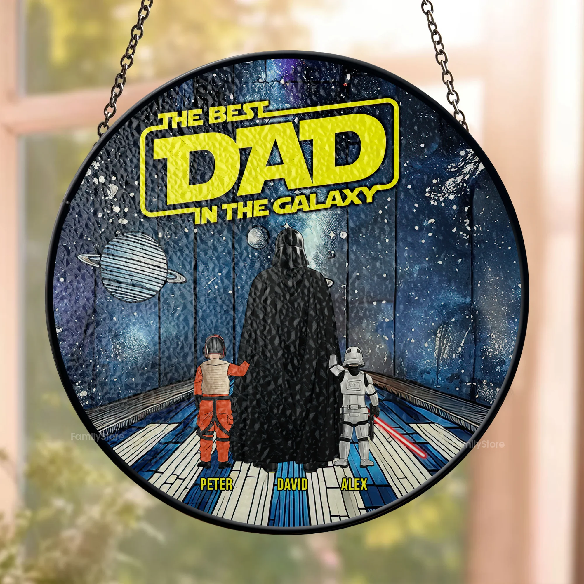 Best Dad In The Galaxy - Personalized Stained Glass Window Hanging Suncatcher - Gift for Dad, Grandpa, Husband | CL08 NH96