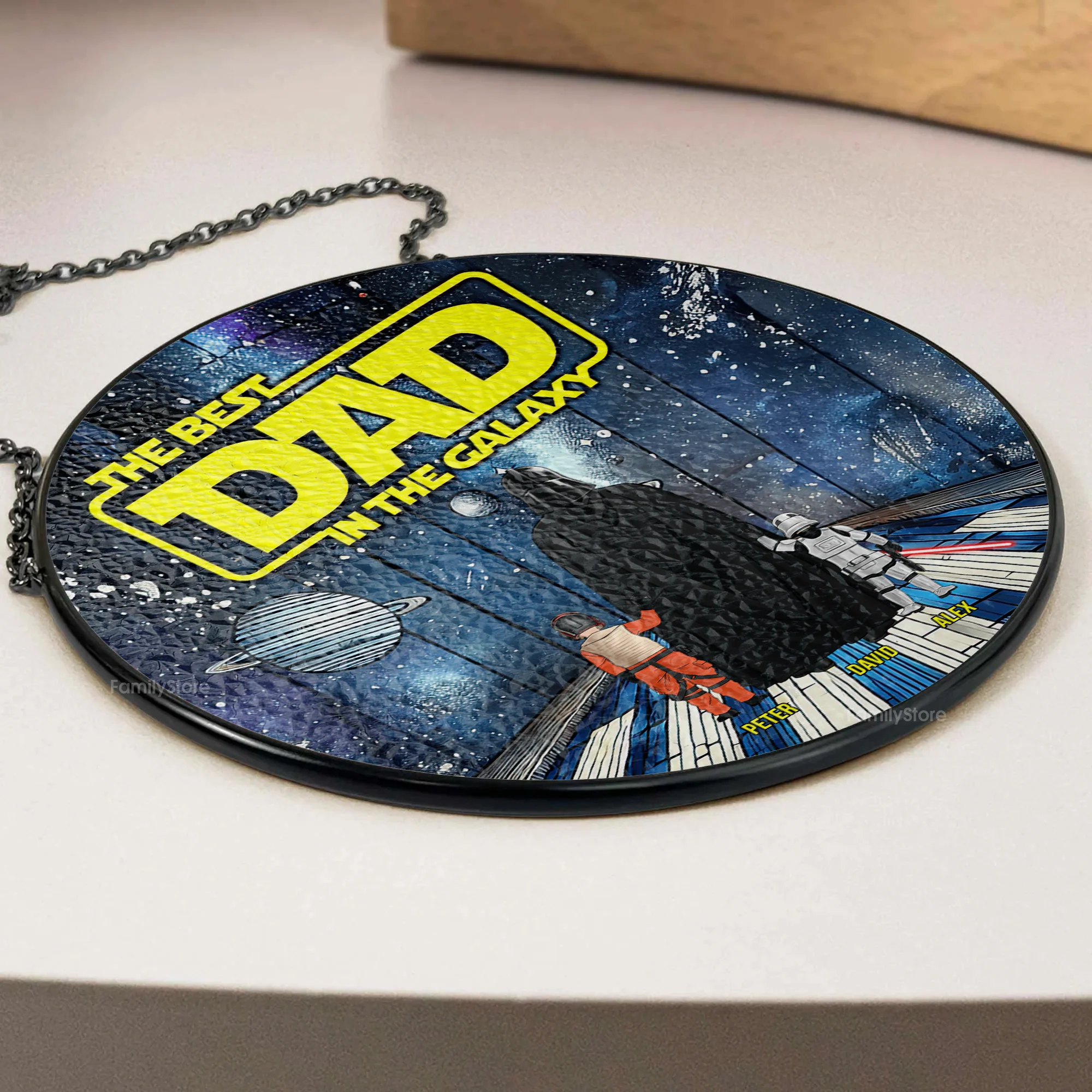 Best Dad In The Galaxy - Personalized Stained Glass Window Hanging Suncatcher - Gift for Dad, Grandpa, Husband | CL08 NH96 - Image 2