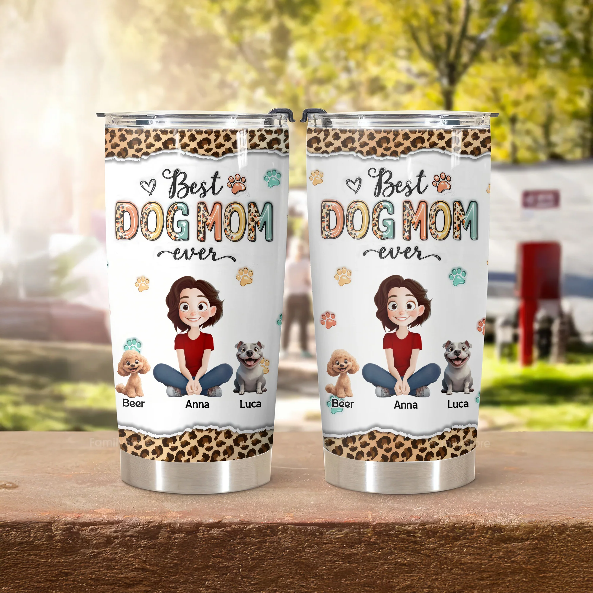 Best Dog Mom Ever Leopard Pattern 3D Inflated Effect Cartoon Dog - Personalized Tumbler Cup - Gift for Pet Owners, Pet Lovers, Dog Mom | CLP15 NH96 - Image 3