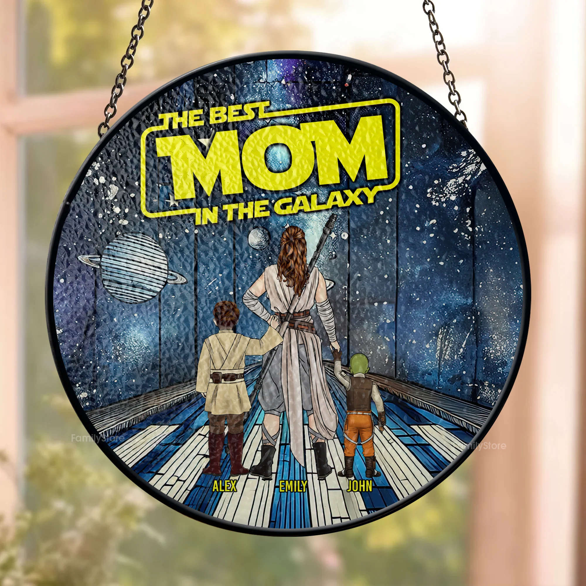 Best Mom In The Galaxy - Personalized Stained Glass Window Hanging Suncatcher - Gift for Mom, Grandma, Wife | CL08 NH96