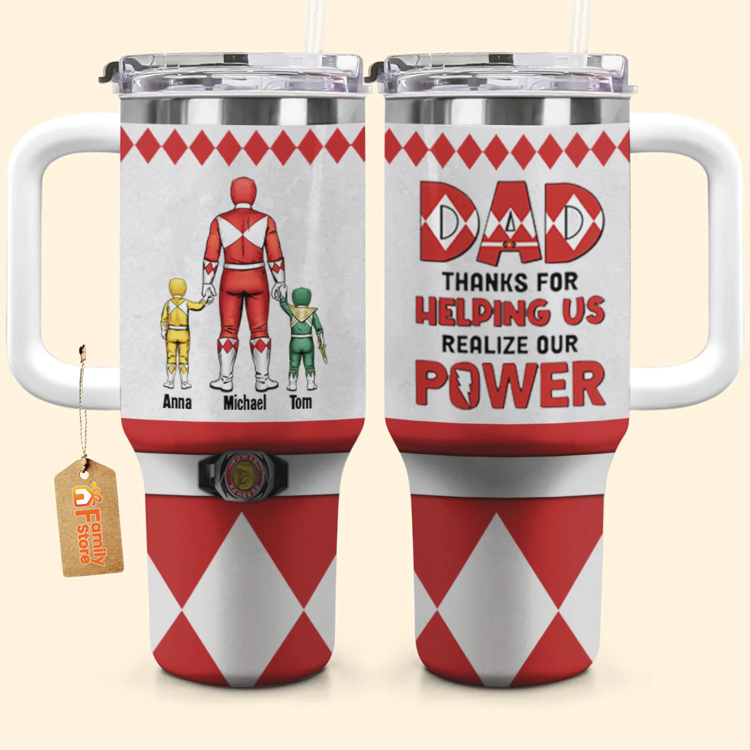 Morphin Power Ranger Best Dad Ever Coloful Version - Gift For Dad, Husband - Personalized 40oz Tumbler Cup With Straw - CL21 NA94 - Image 5