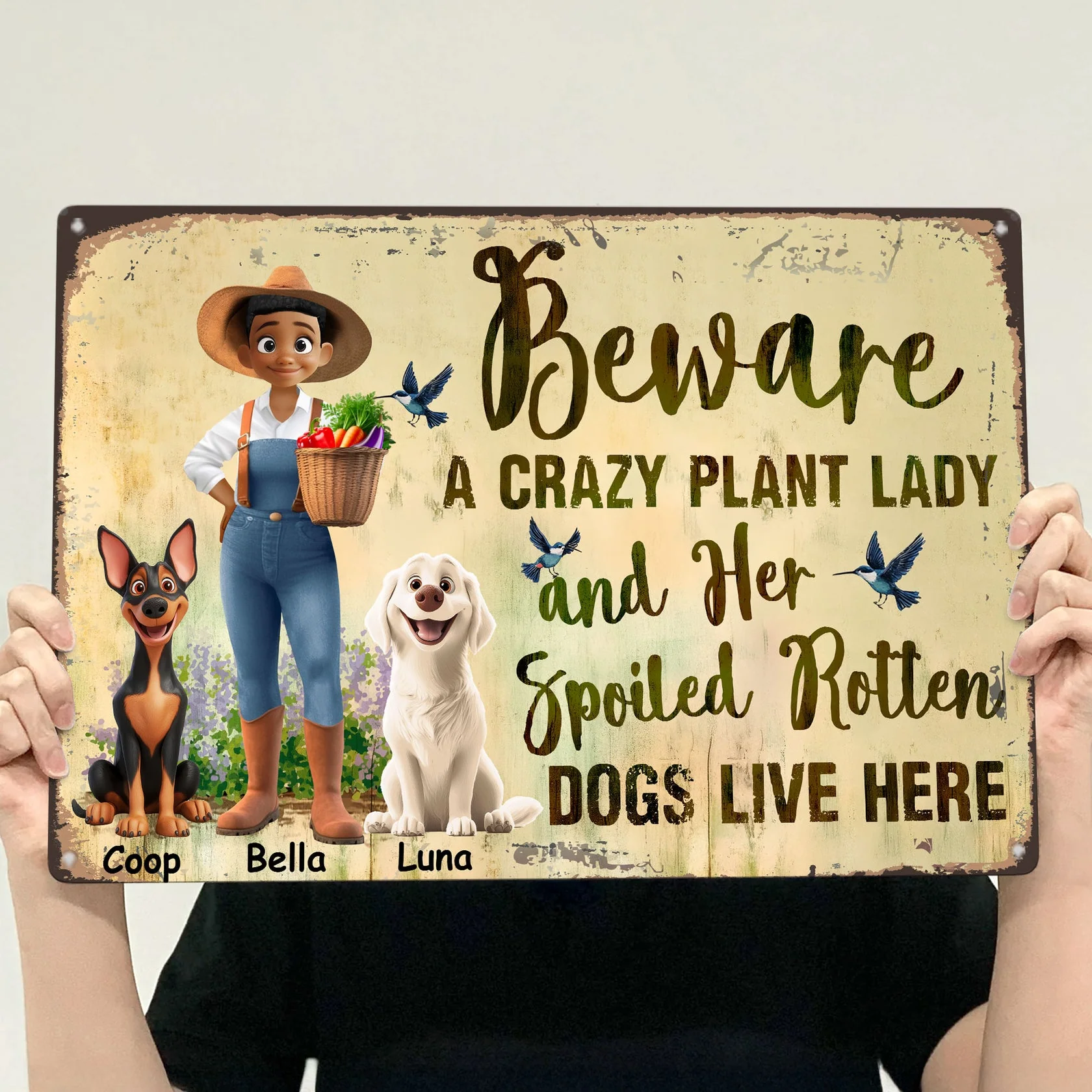 Beware A Crazy Plant Lady & Her Spoiled Rotten Dogs Live Here - Personalized Metal Sign | GR31 - Image 3