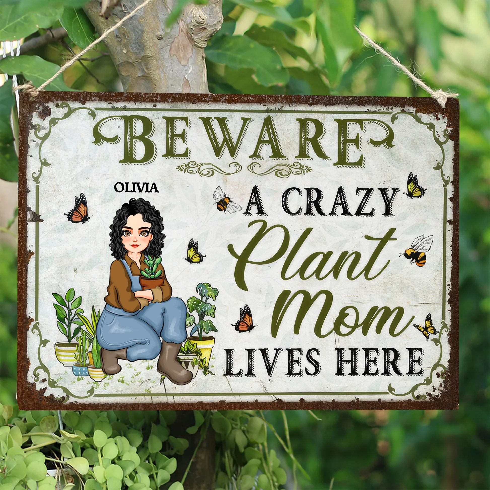 Beware A Crazy Plant Mom Lives Here - Personalized Metal Sign - Gift For Mom, Grandma, Bestie, Sister, Plant Lovers | GR17 NA94 - Image 4