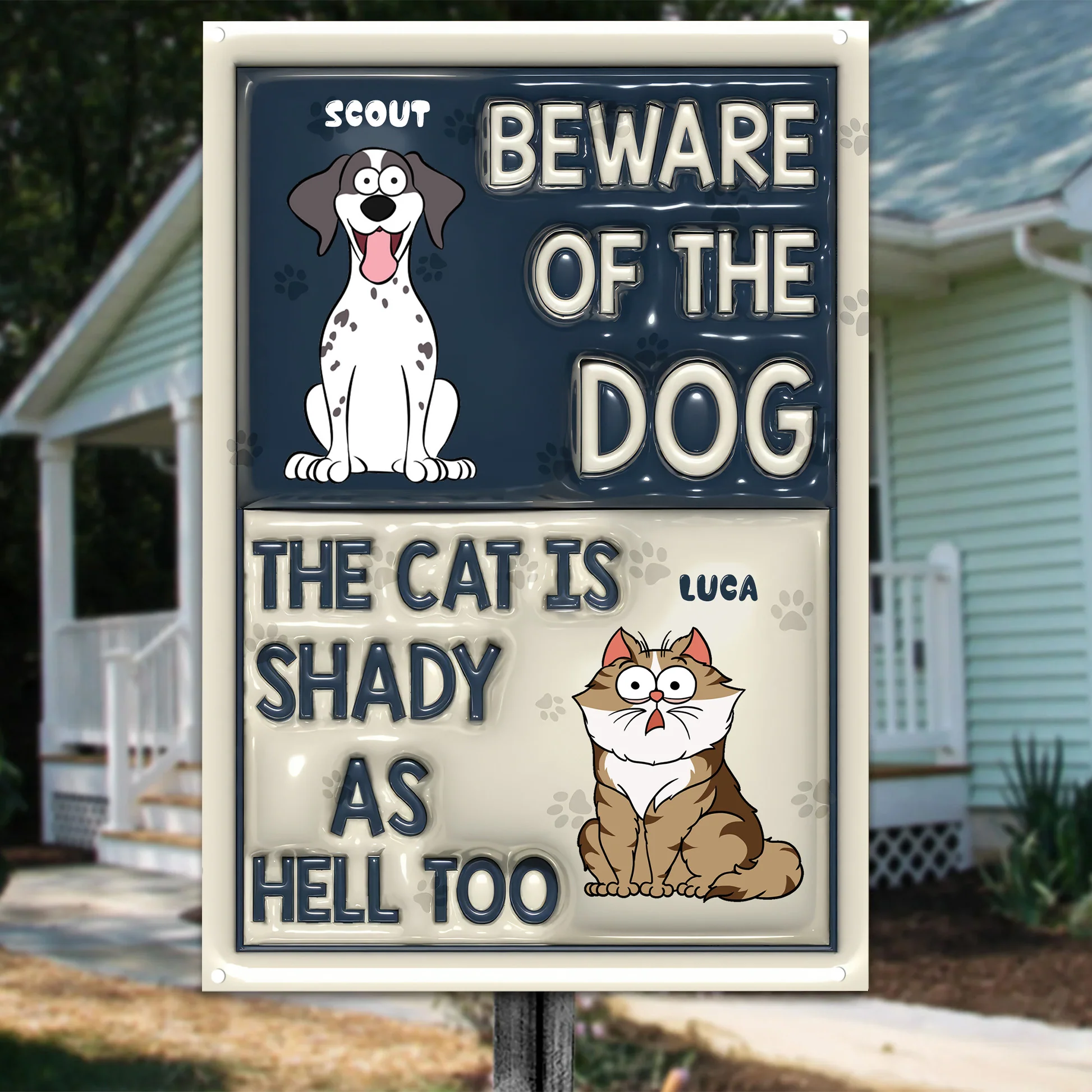 Beware Of Dog Cat - Personalized 3D Inflated Effect Metal Sign - Gift For Pet Lovers | CLPO2 NA94