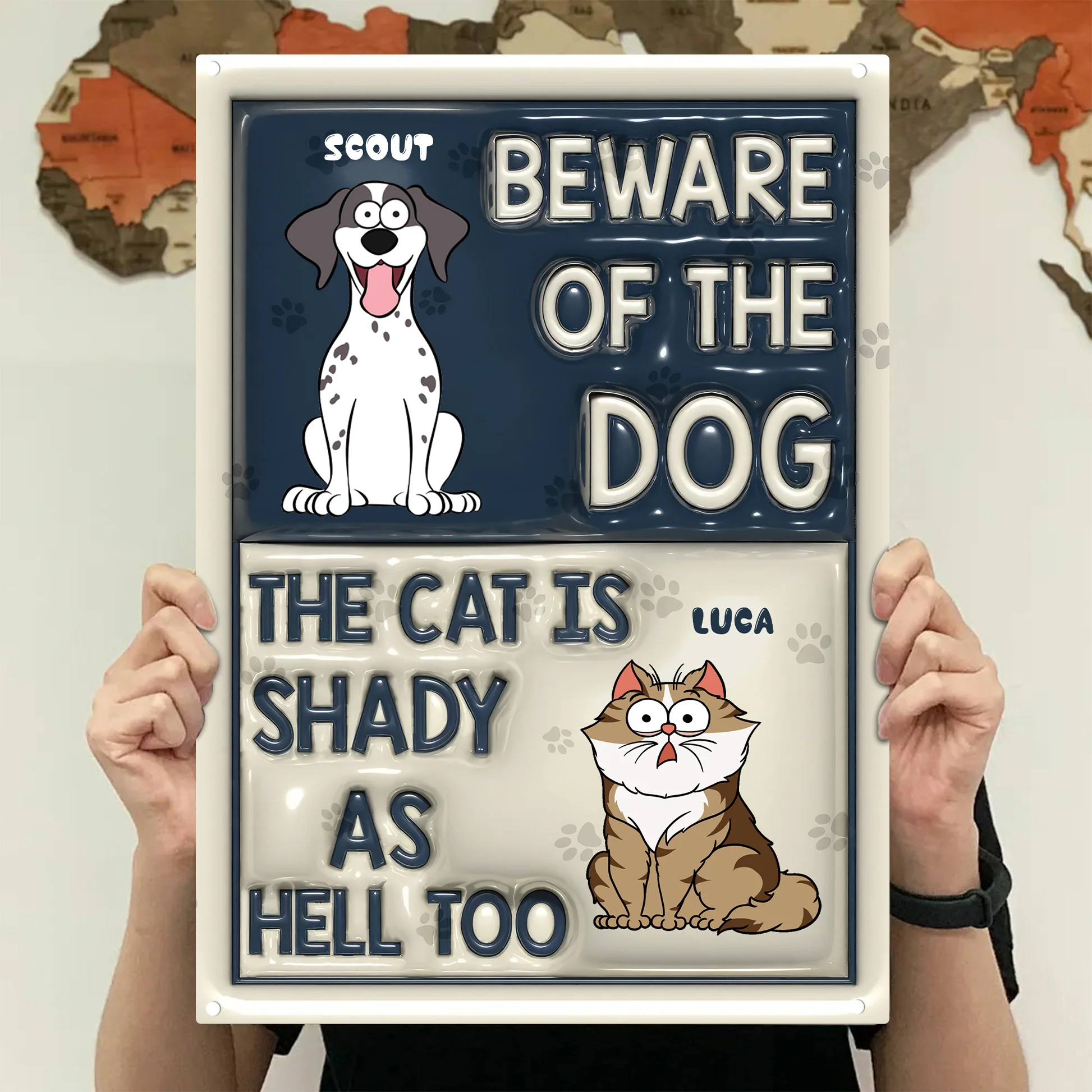 Beware Of Dog Cat - Personalized 3D Inflated Effect Metal Sign - Gift For Pet Lovers | CLPO2 NA94 - Image 4