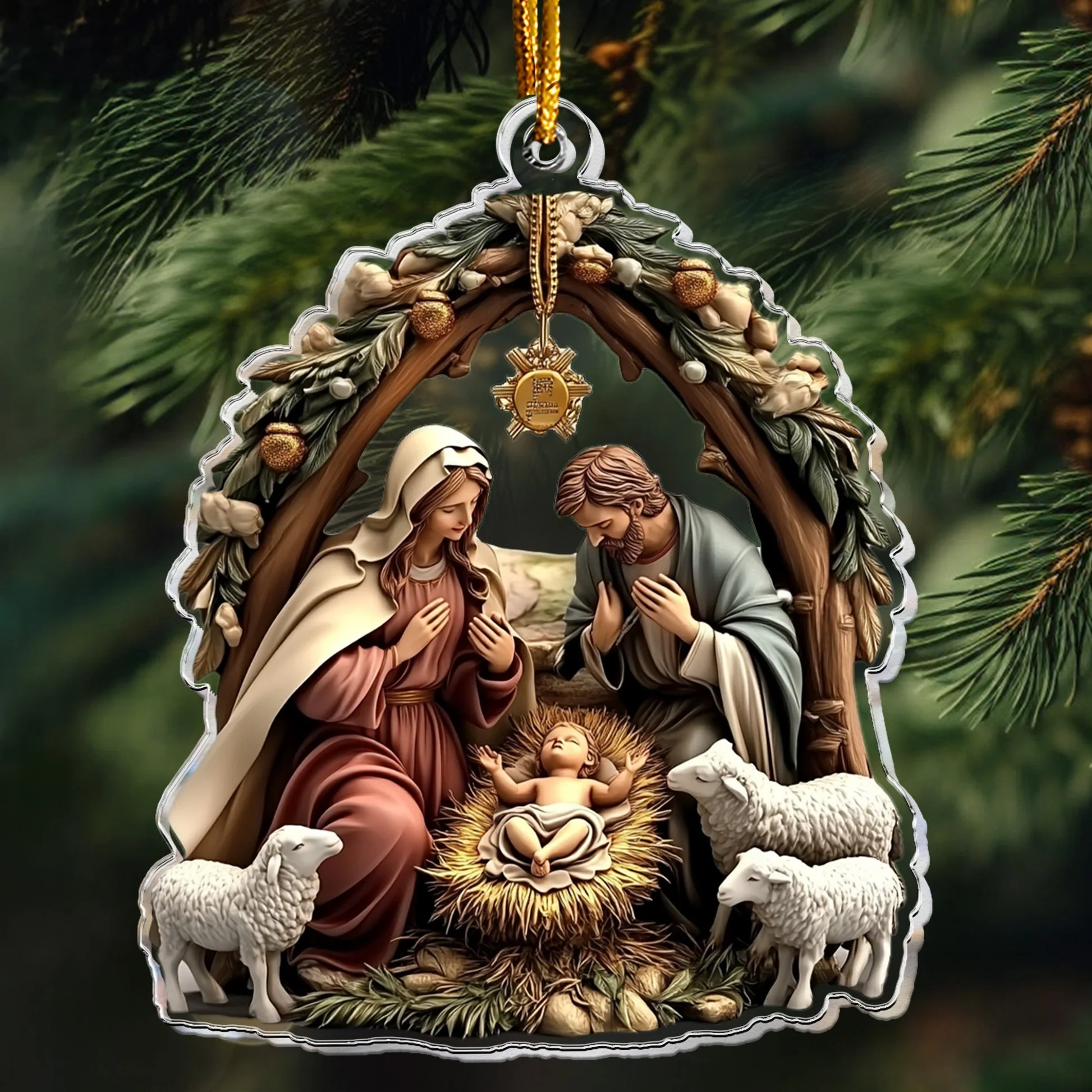 Birth Of Jesus Nativity Scene - Personalized Acrylic Ornament - Gift For Christians NL122 - Image 2