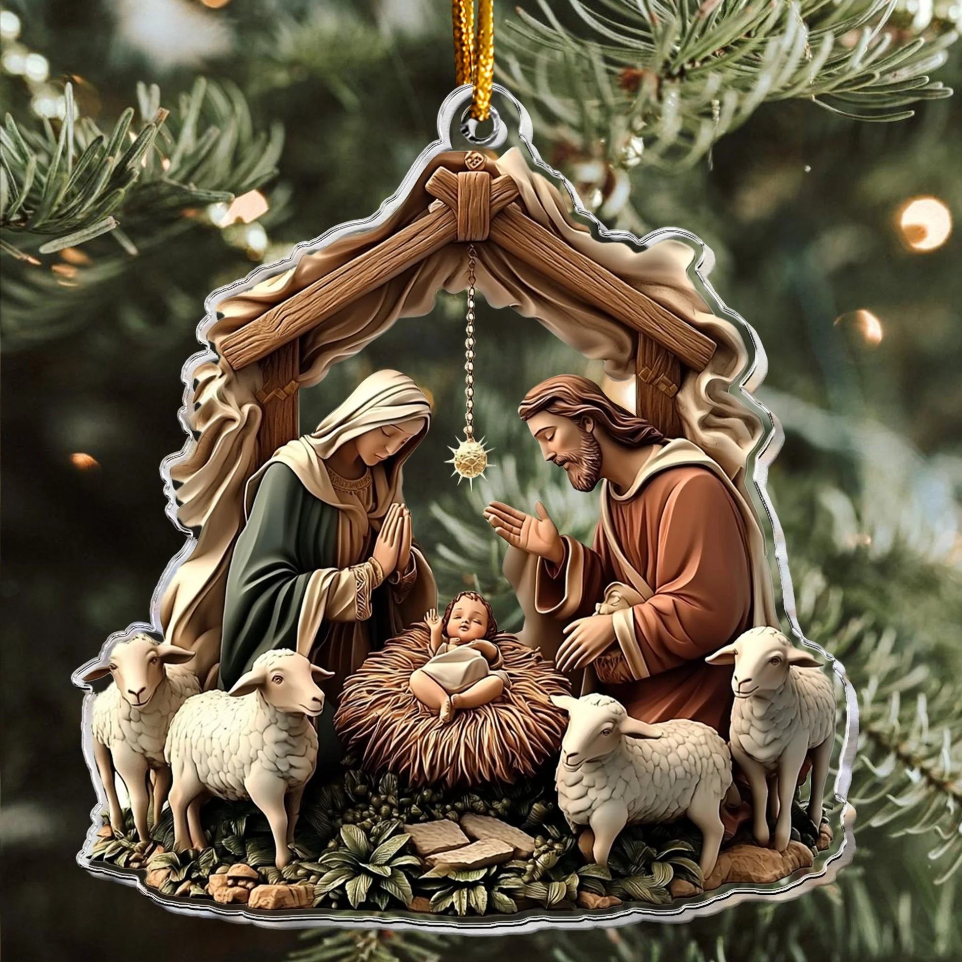 Birth Of Jesus Nativity Scene - Personalized Acrylic Ornament - Gift For Christians NL122 - Image 3